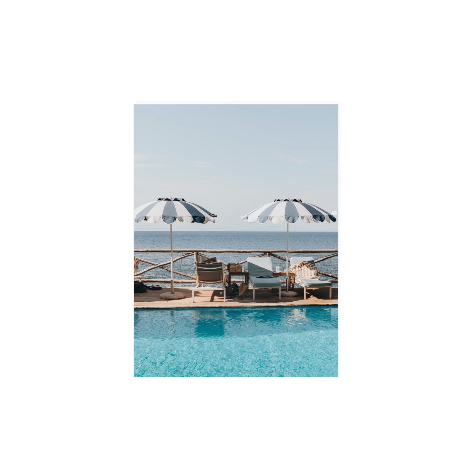 Beach Retreat fine art print, Ischia, Italy, european beach clubs artwork, 12 x 16 in, Unframed, Fine Art Print
