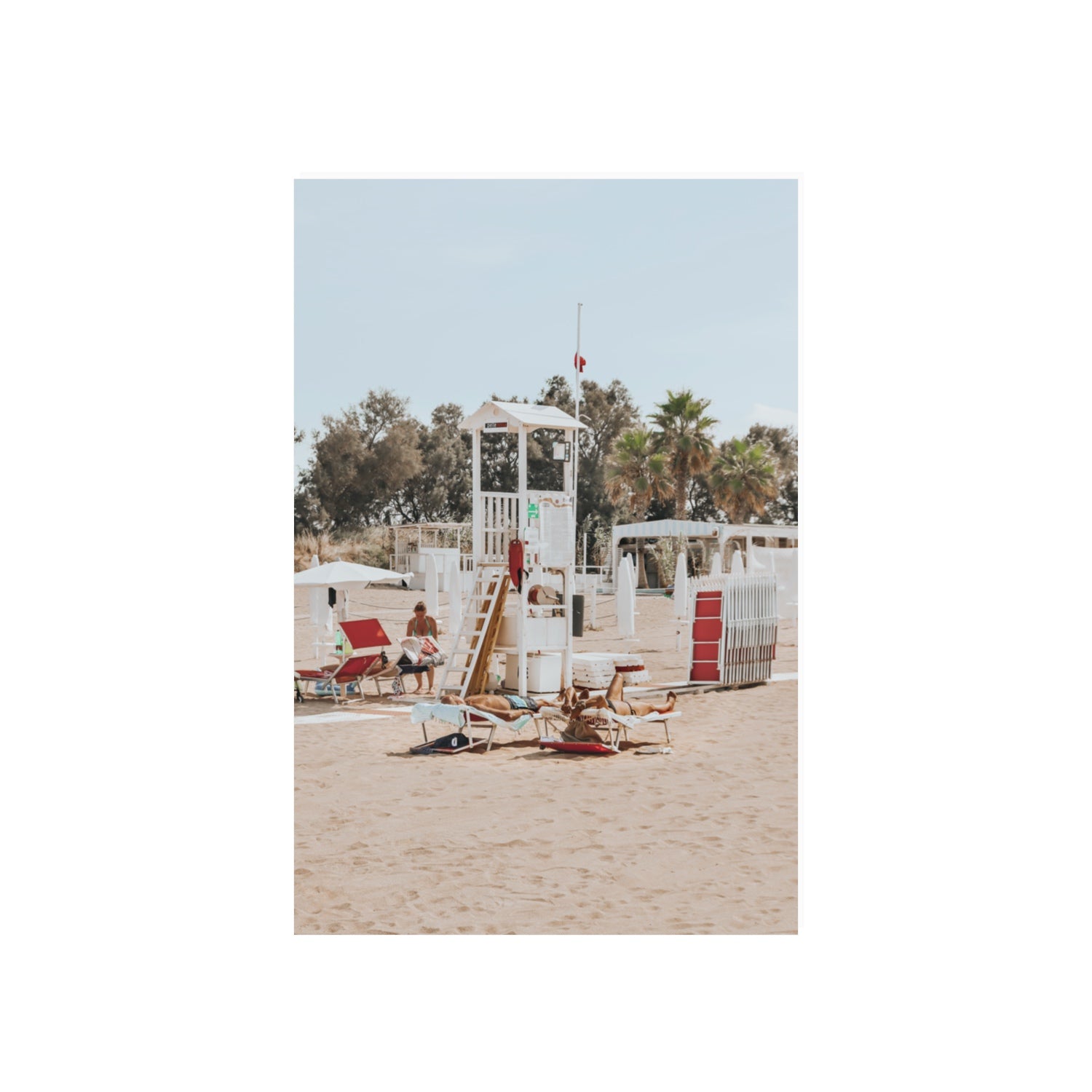 Red Lounge Reverie Puglia beach coastal wall art 20 x 30 in unframed fine art print
