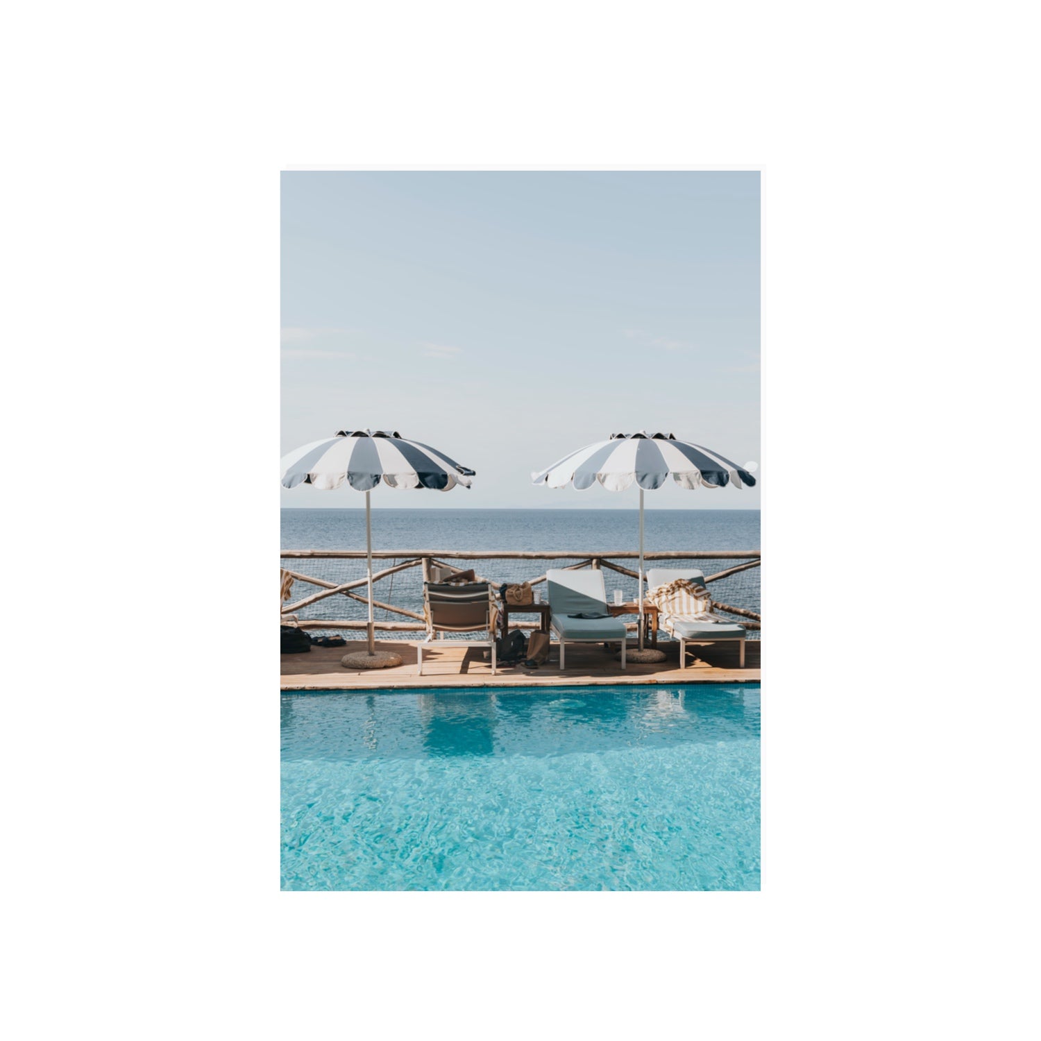 Beach Retreat fine art print, Ischia, Italy, european beach clubs artwork, 20 x 30 in, Unframed, Fine Art Print