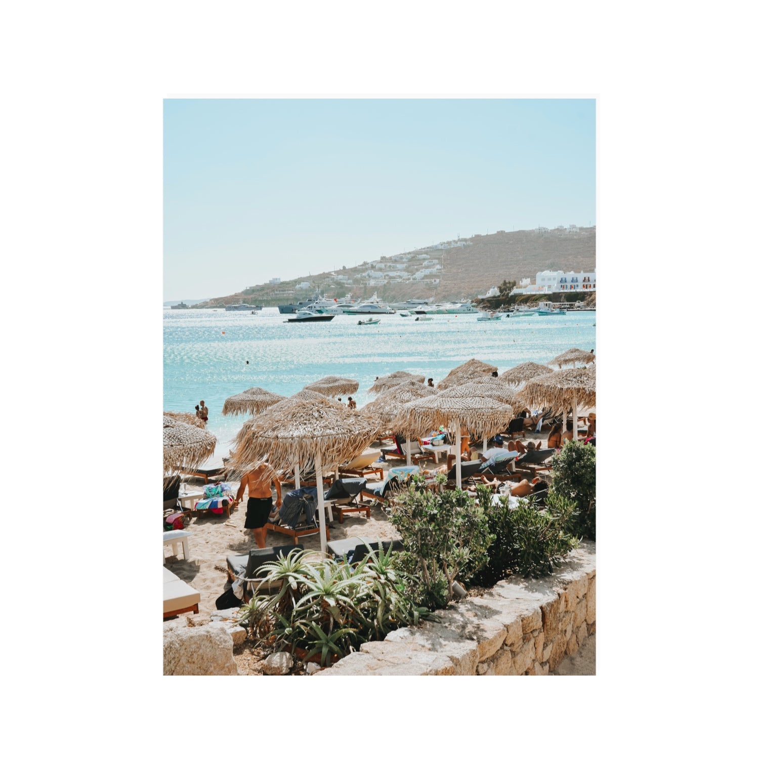 Beachside Huts Mykonos Greek island wall art 30 x 40 in unframed fine art print