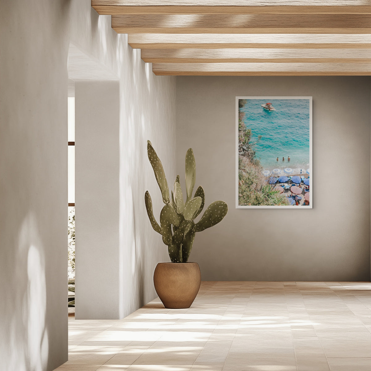 Vitamin Sea Positano coastal wall art framed print styled in a room view 2