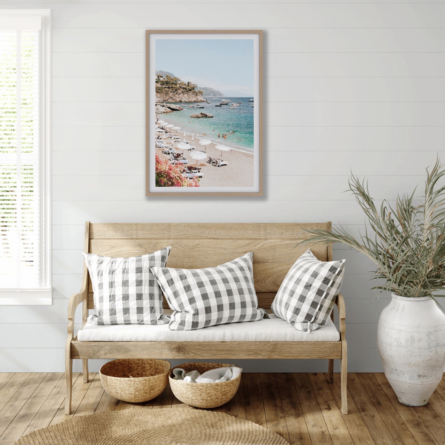 Seaview Refuge Amalfi coastal wall art framed print styled in a room