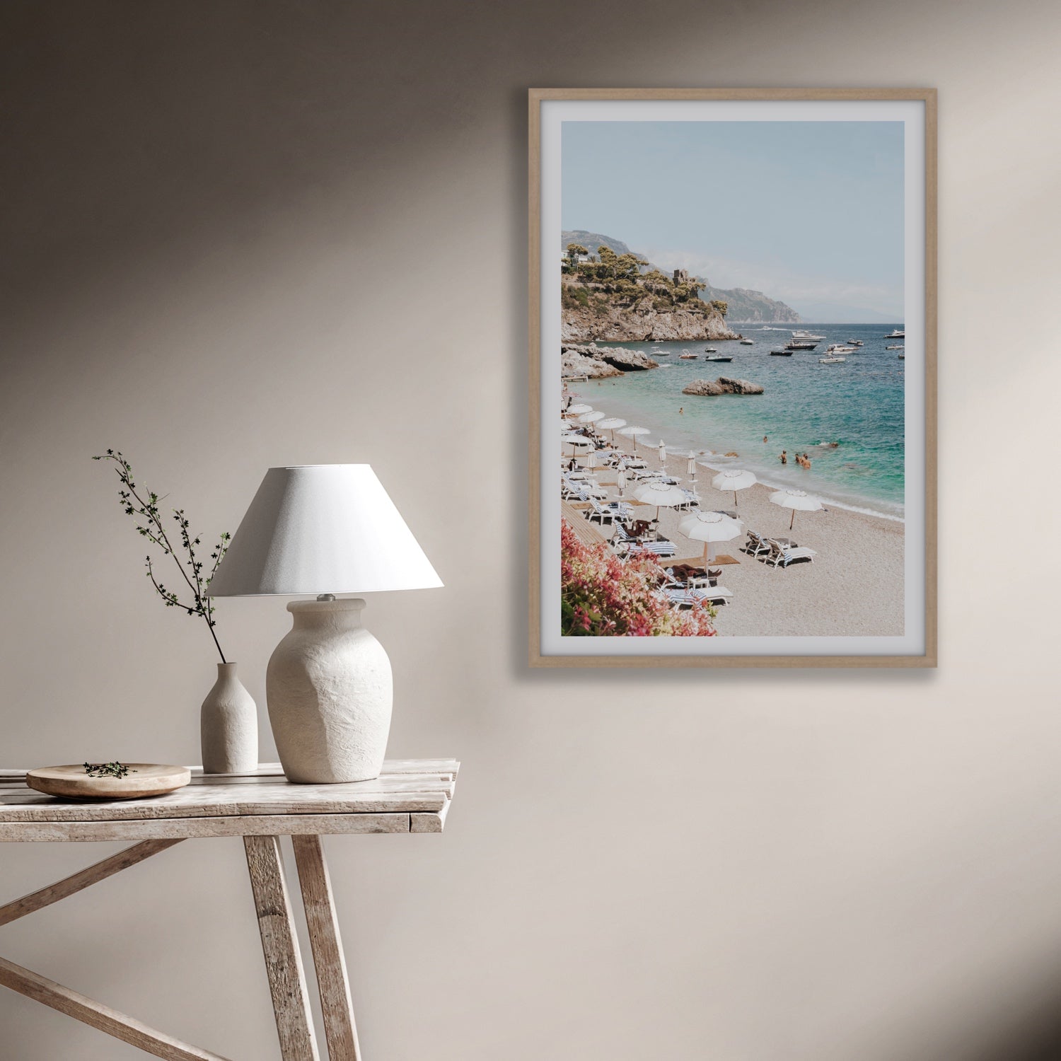 Seaview Refuge Amalfi coastal wall art framed print styled in a room view 2