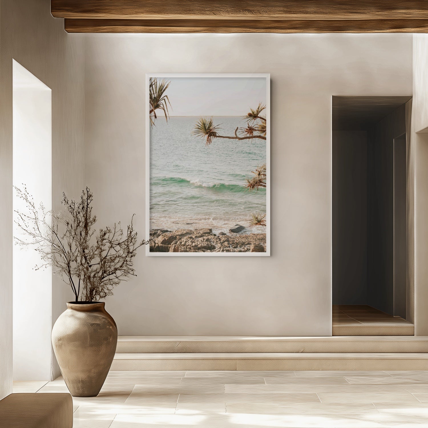 Lifestyle image of Good Vibrations fine art print, Noosa, Australia, coastal scenes artwork, 03 good vibrations a white full bleed