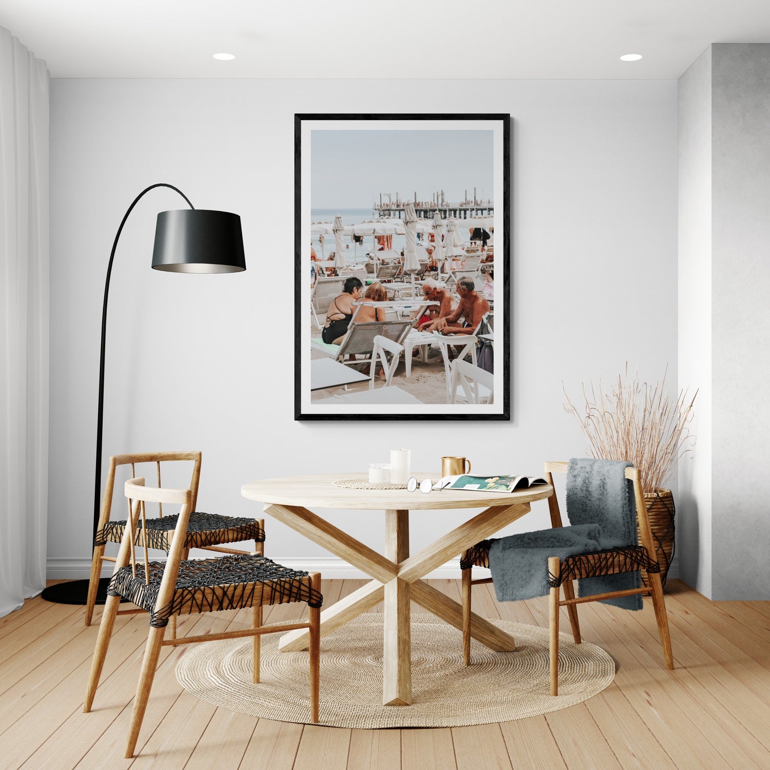 Lifestyle image of Salted Shuffle fine art print, Alassio, Italy, people and locals artwork, 04 salted shuffle c white frame