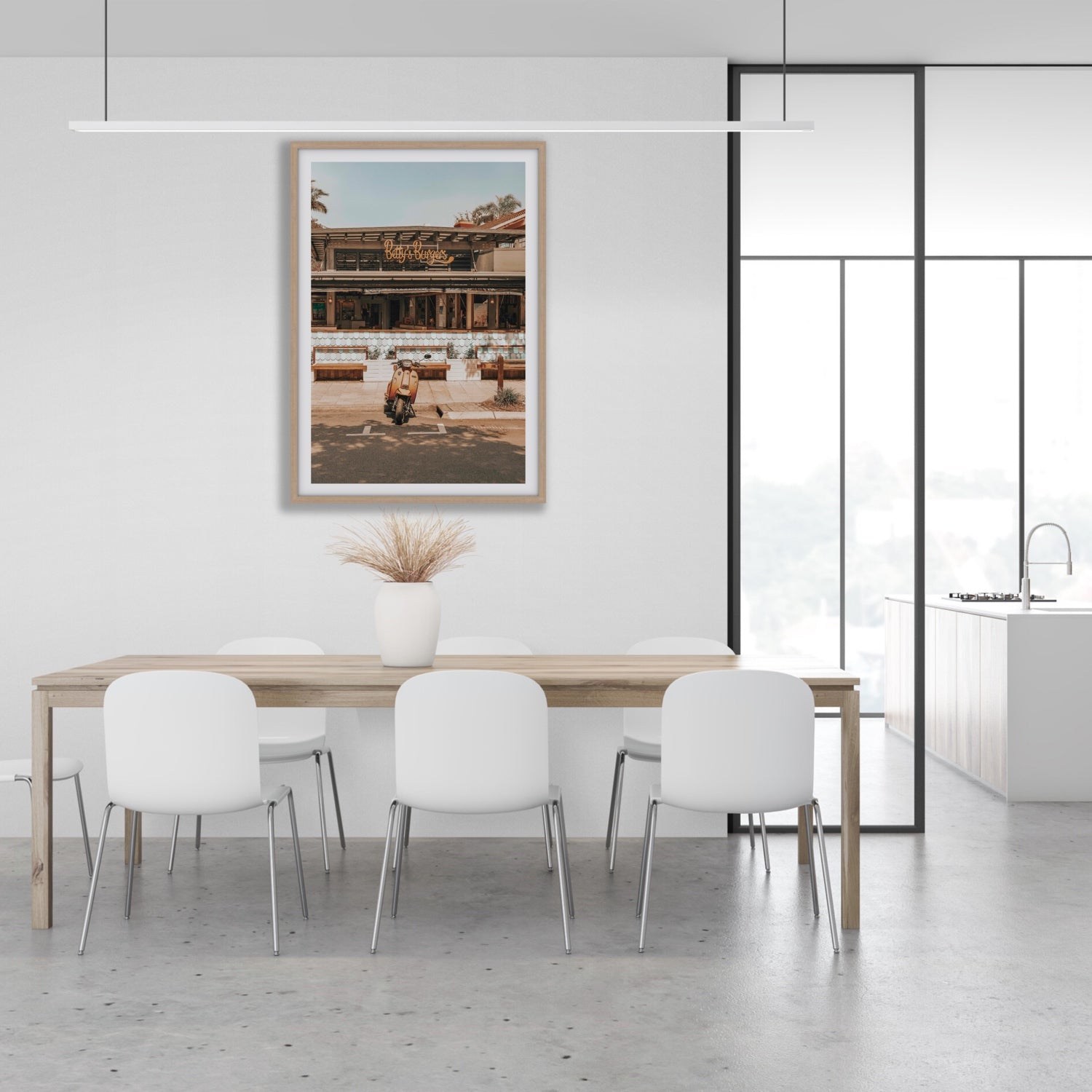 Lifestyle image of Noosa Nostalgia fine art print, Noosa, Australia, coastal scenes artwork, 05 noosa nostalgia canvas natural frame