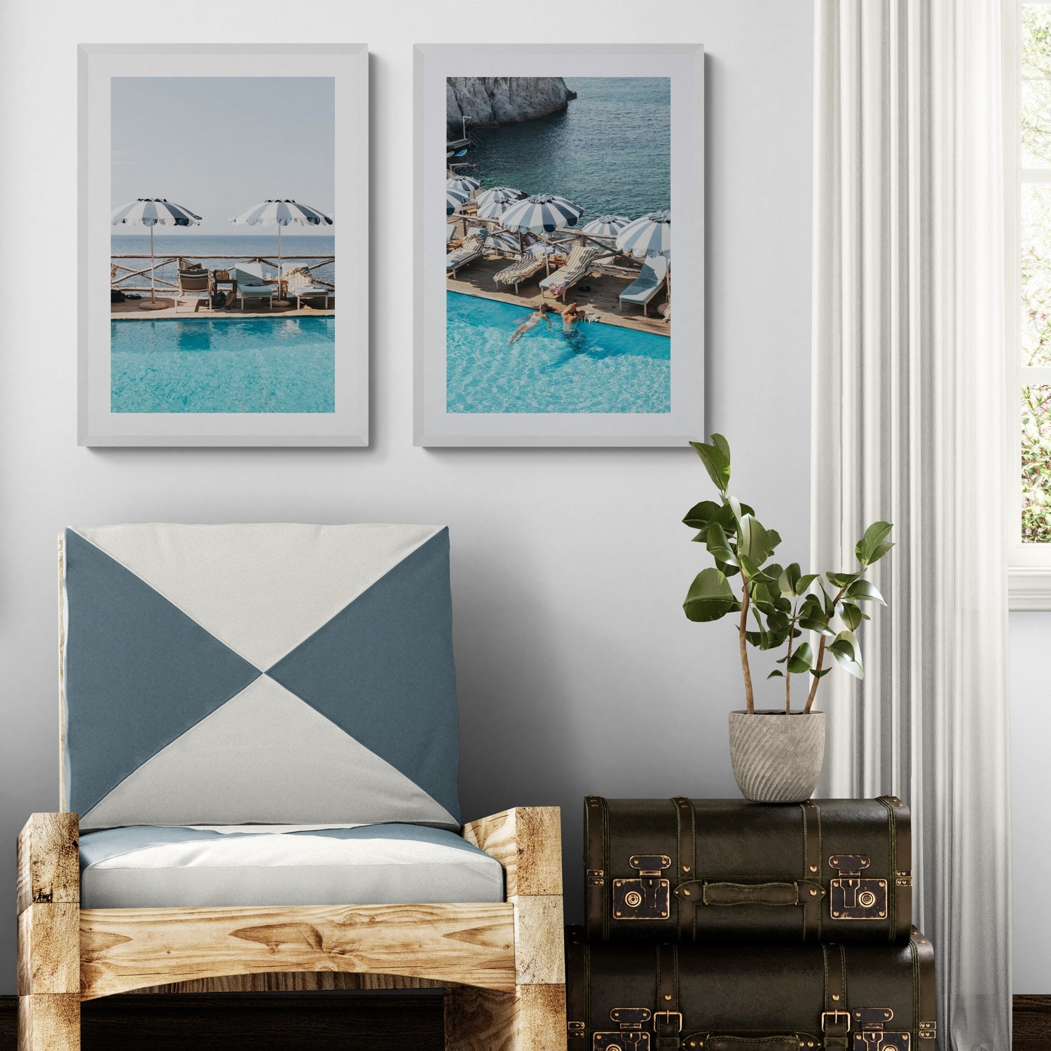 Lifestyle image of Beach Retreat fine art print, Ischia, Italy, european beach clubs artwork, 06 sets beach retreat and i busy ir