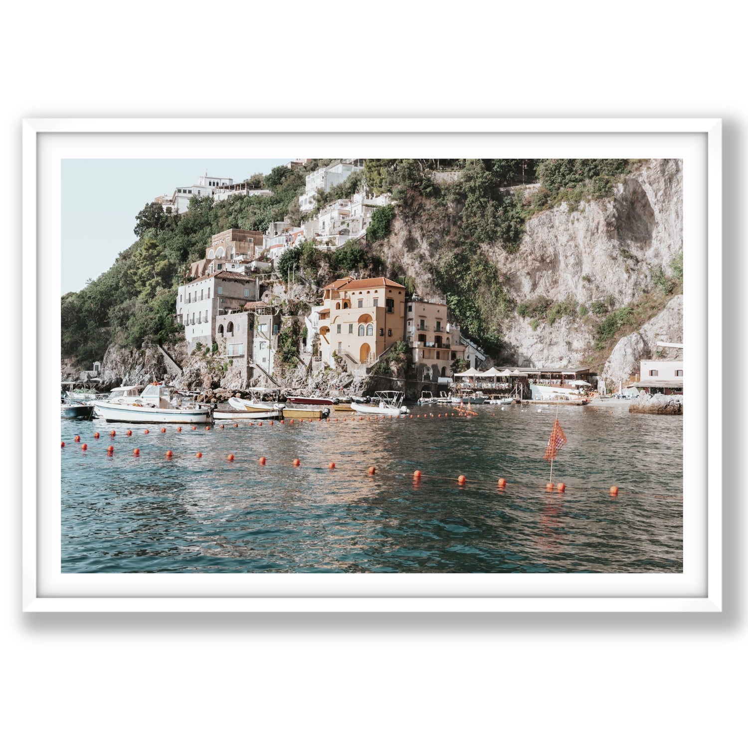 Product mockup of Amalfi Villas fine art print, Amalfi, Italy, coastal scenes artwork