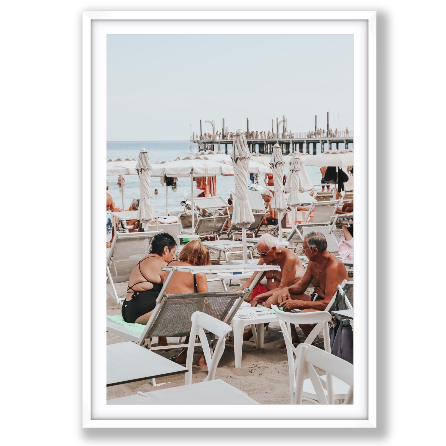 Product mockup of Salted Shuffle fine art print, Alassio, Italy, people and locals artwork