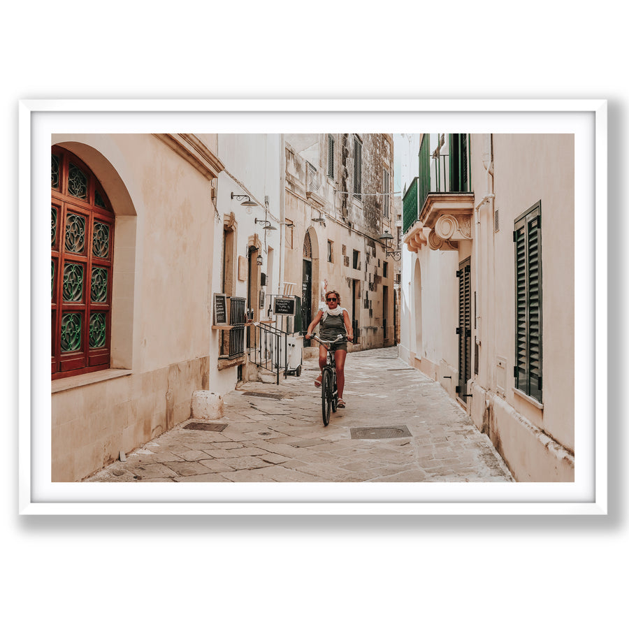 La Donna In Bicicletta Puglia Wall Italian fine art print main fine art print image