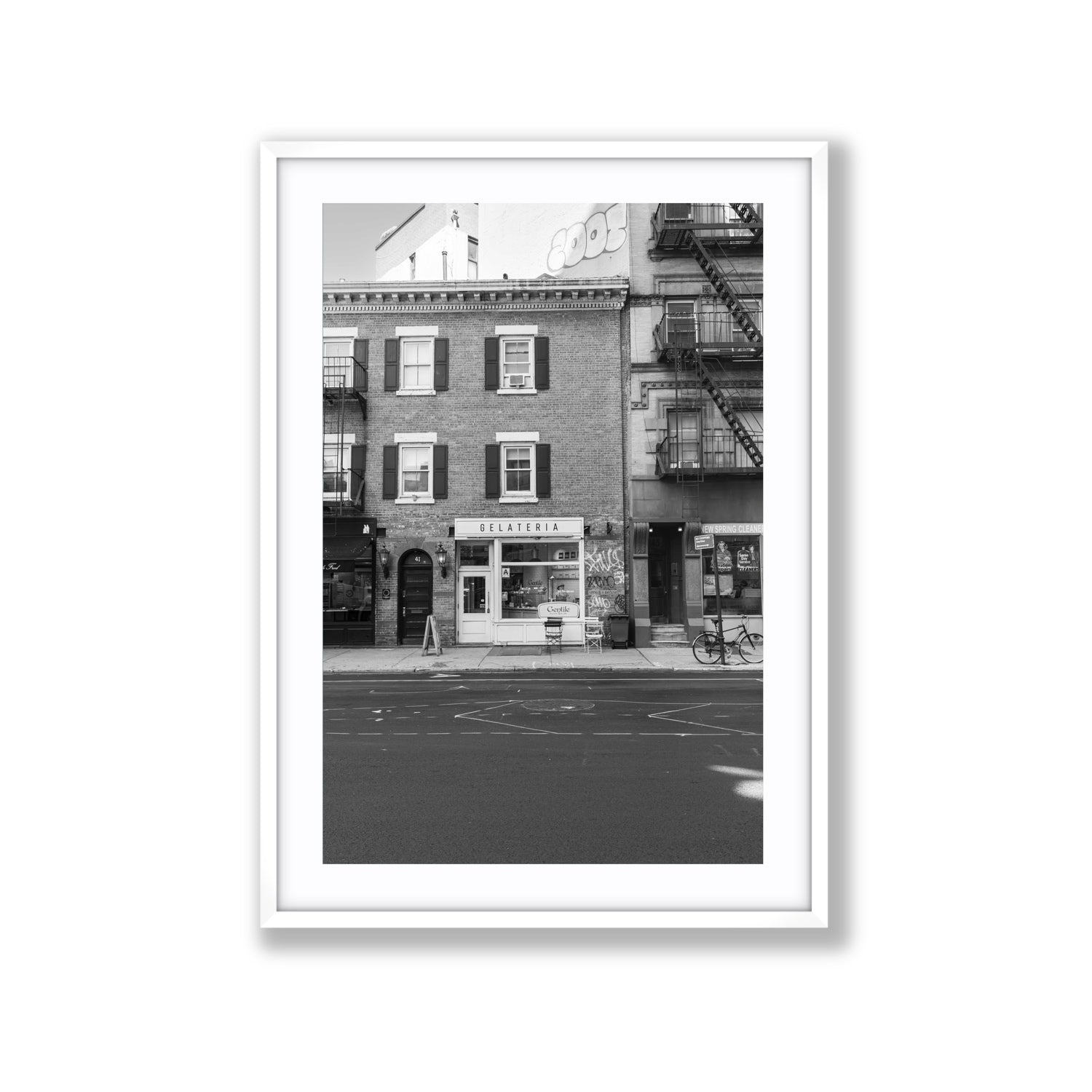 Gelateria New York NYC Black & White wall art Extra Large fine art print in white frame with matboard
