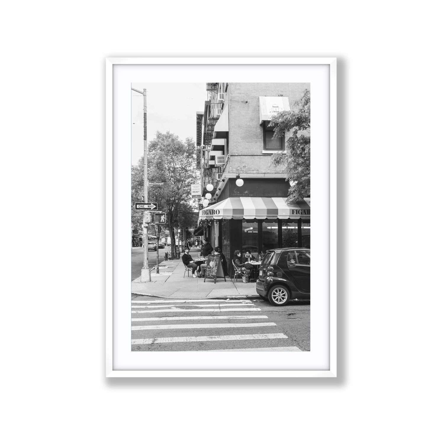 Figaro New York NYC Black & White wall art Extra Large fine art print in white frame with matboard