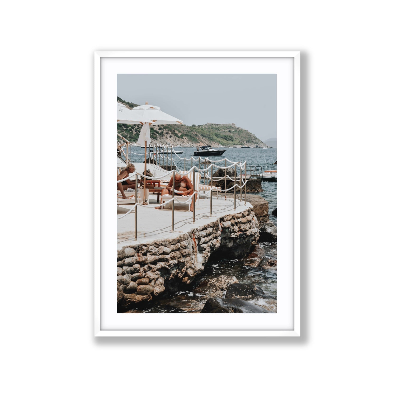 Nonno e Nonna Tuscany coastal Italian wall art Extra Large fine art print in white frame with matboard