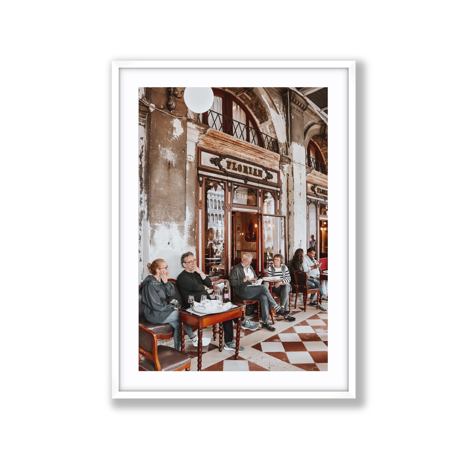 Tea Room Venice Italian wall art Extra Large fine art print in white frame with matboard