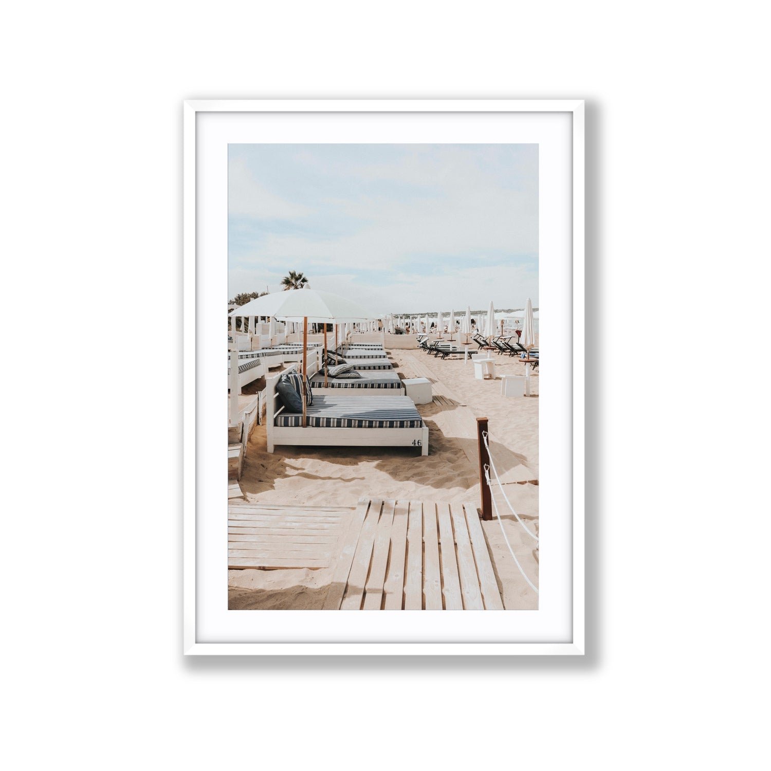 Coastal Repose Puglia beach Mediterranean fine art print Extra Large fine art print in white frame with matboard