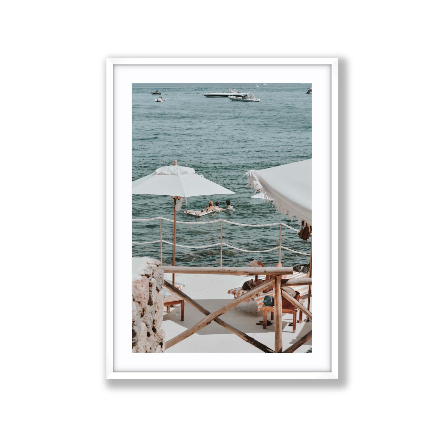 Hideaway Tuscany coastal Mediterranean wall art Extra Large fine art print in white frame with matboard