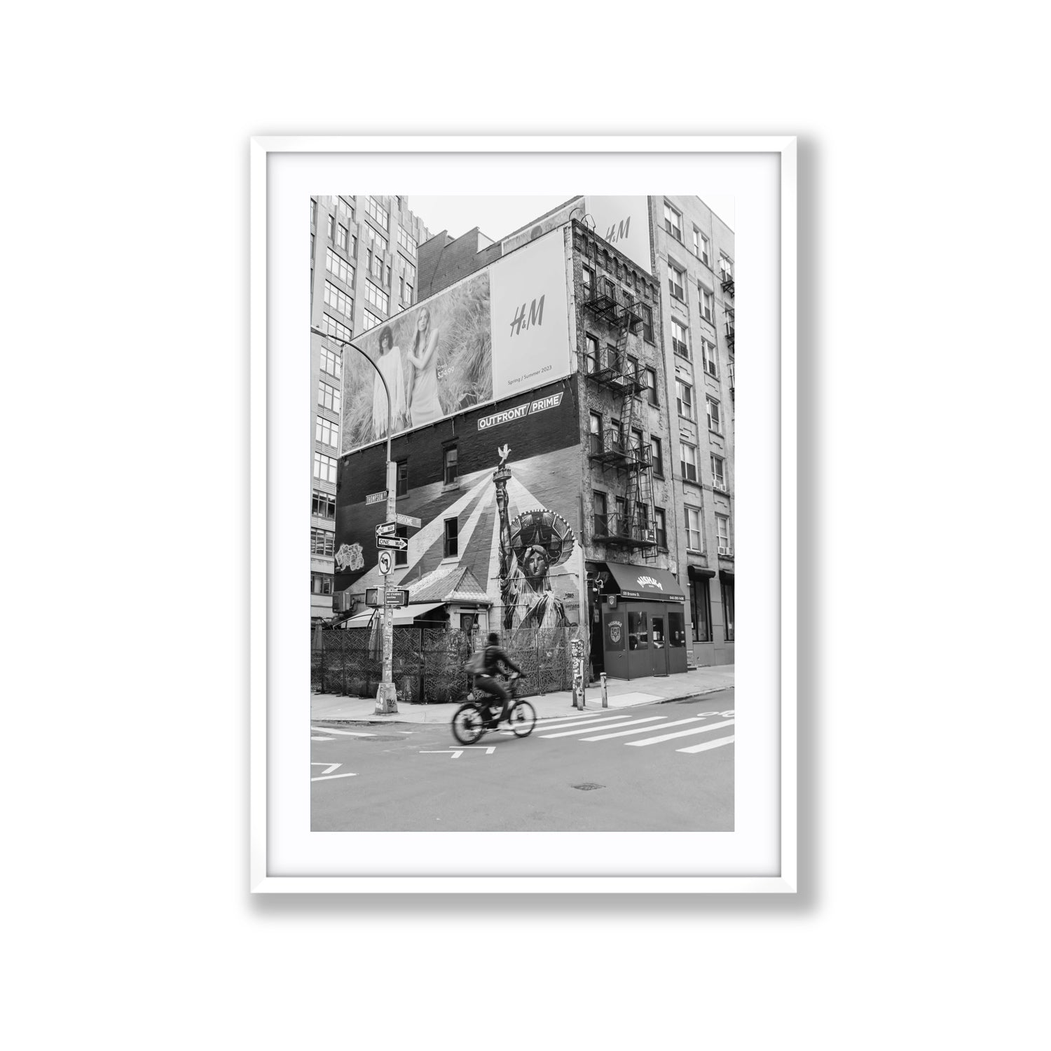 Shadows Of Liberty New York NYC Black & White wall art Extra Large fine art print in white frame with matboard