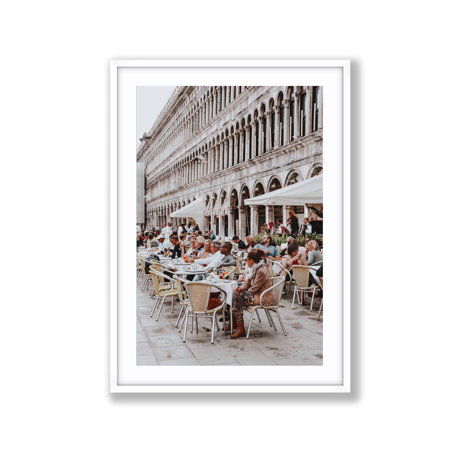 Lunchbreak Venice Italian wall art Extra Large fine art print in white frame with matboard