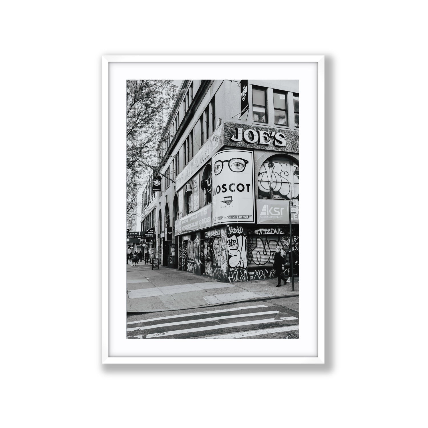 Lower East Side Murals New York NYC Black & White wall art Extra Large fine art print in white frame with matboard