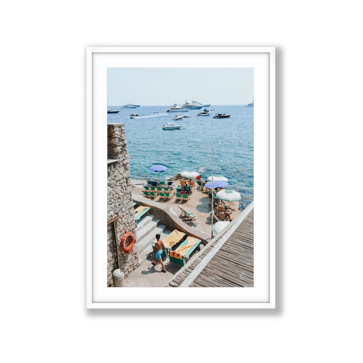 Canzone di Capri Capri Italian beach wall art Extra Large fine art print in white frame with matboard