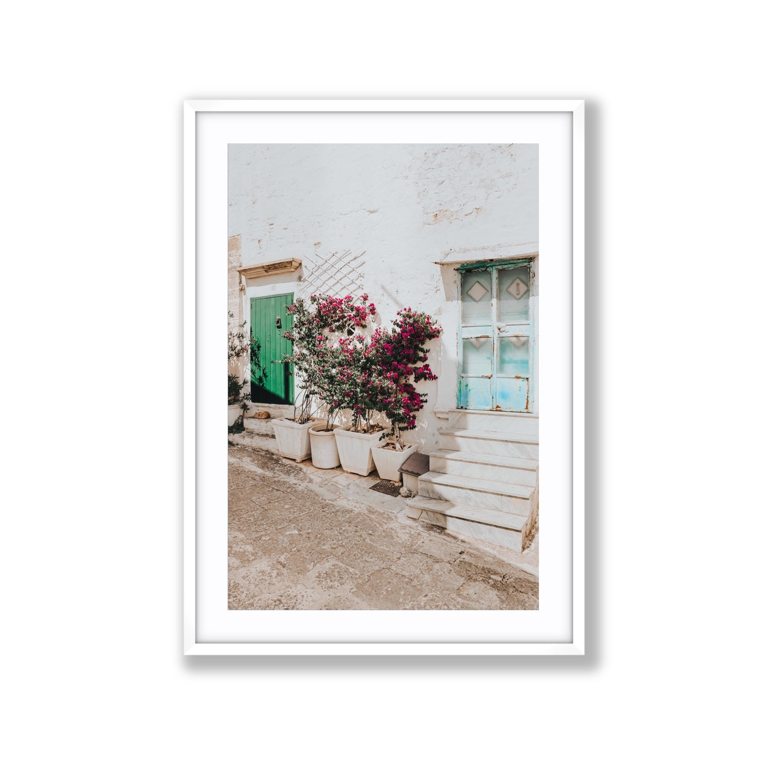 Floral Canvas Puglia Ostuni wall art Extra Large fine art canvas in white frame