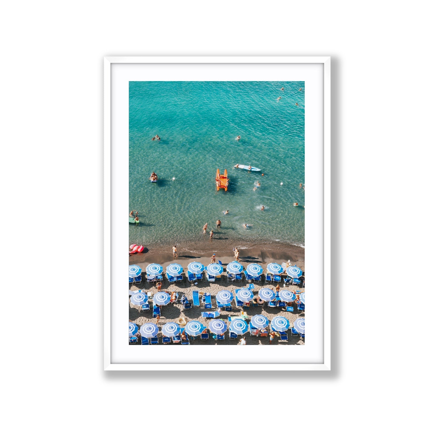 Aquamarine Oasis Sorrento Italian coastal wall art Extra Large fine art print in white frame with matboard
