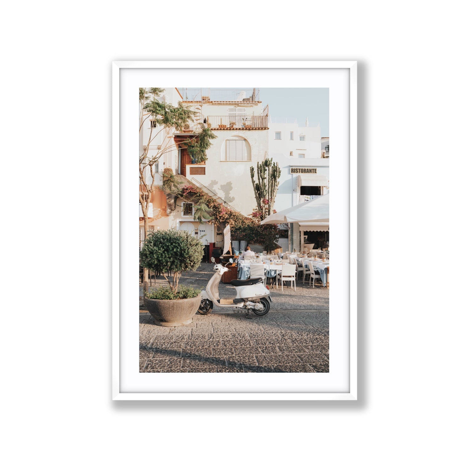 Ristorante Ischia Italian Mediterranean decor wall art Extra Large fine art print in white frame with matboard