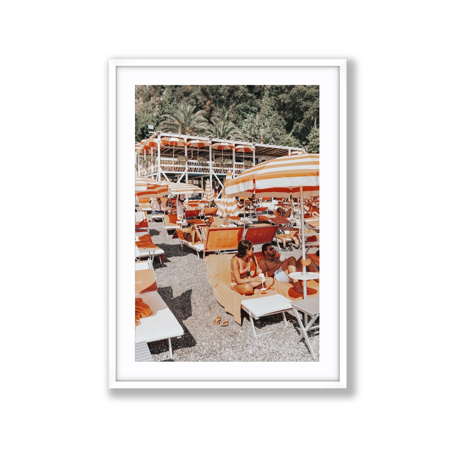 Lounging In Lido fine art print, Positano, Italy, Extra Large, White Frame · Matboard, Fine Art Print