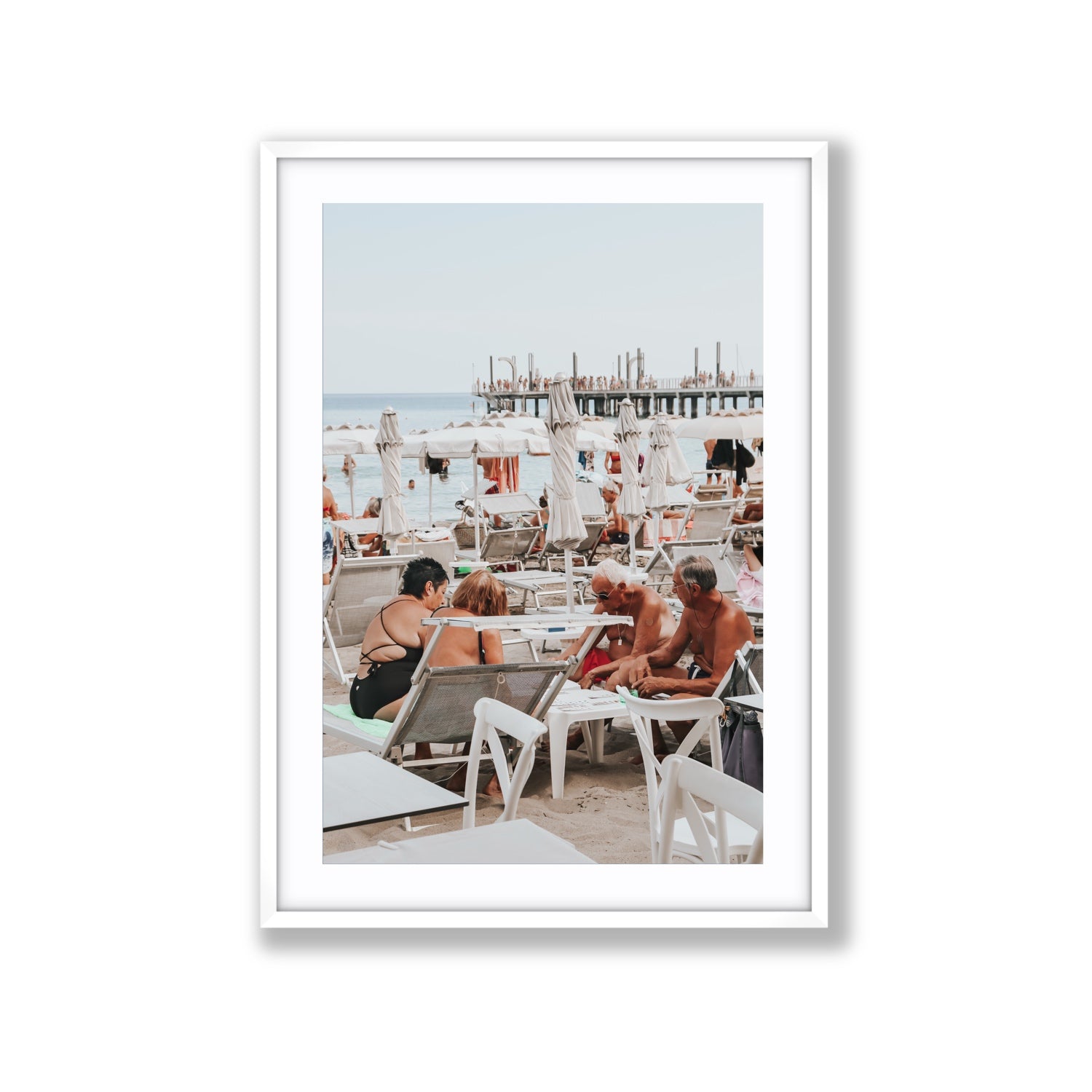 Salted Shuffle fine art print, Alassio, Italy, people and locals artwork, Extra Large, White Frame · Matboard, Fine Art Print