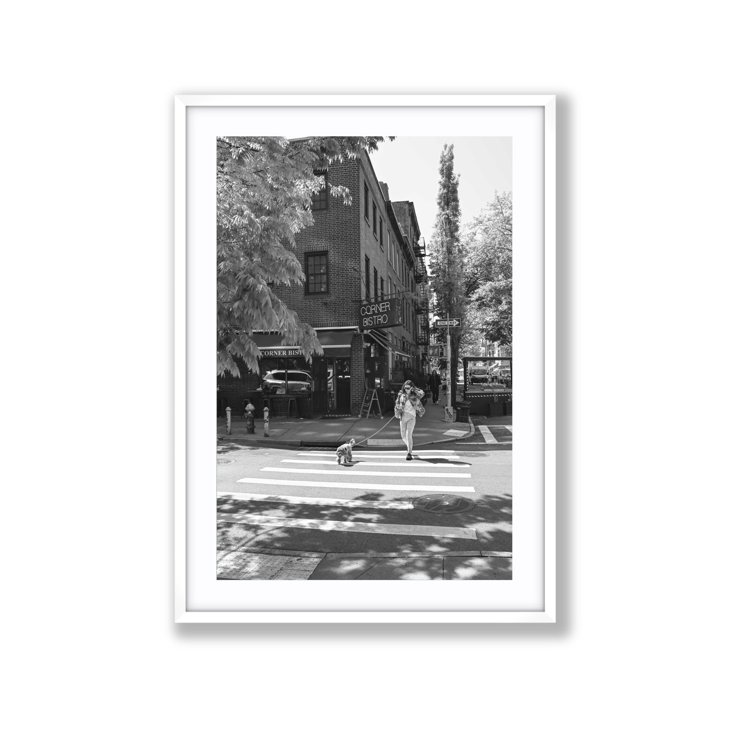 Sunlit Stroll New York NYC Black & White wall art Extra Large fine art print in white frame with matboard