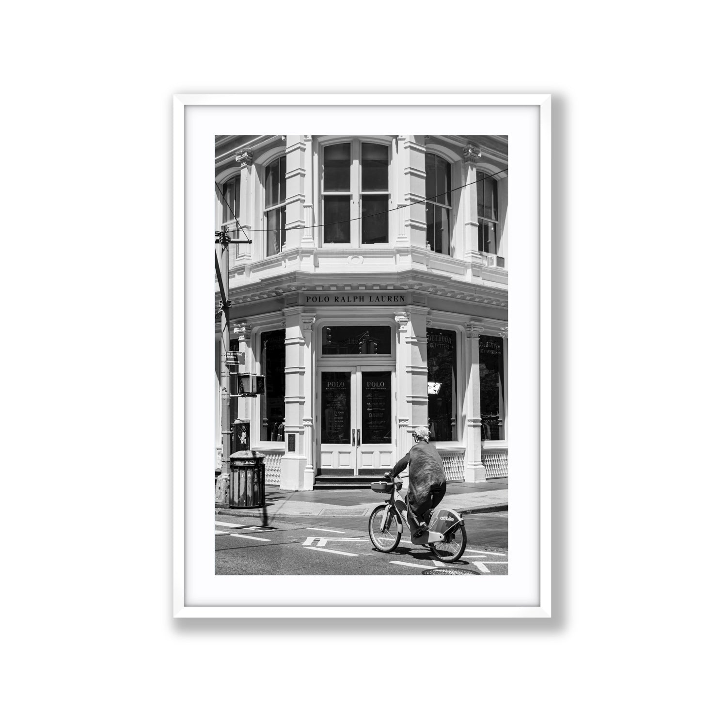 Downtown Rider New York NYC Black & White wall art Extra Large fine art print in white frame with matboard
