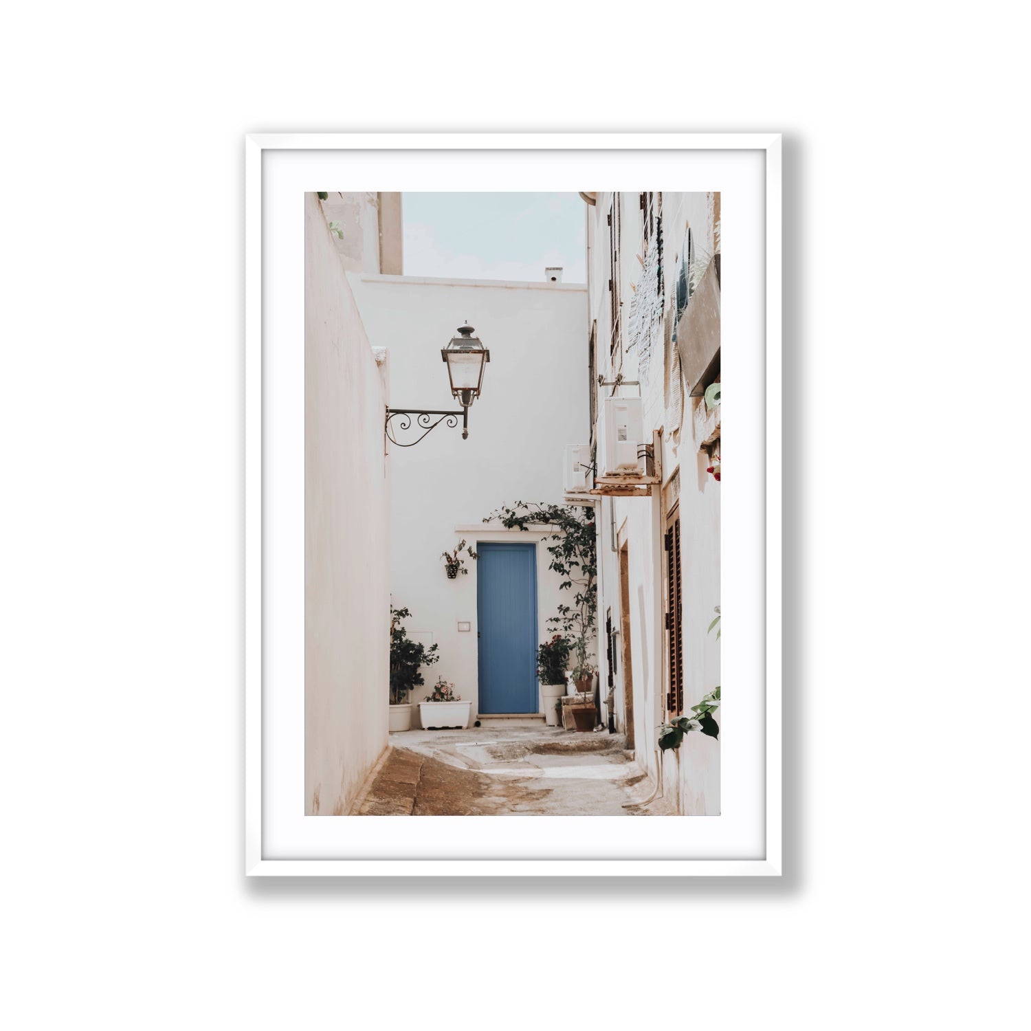 Entry Envy Puglia Ostuni wall art Extra Large fine art print in white frame with matboard