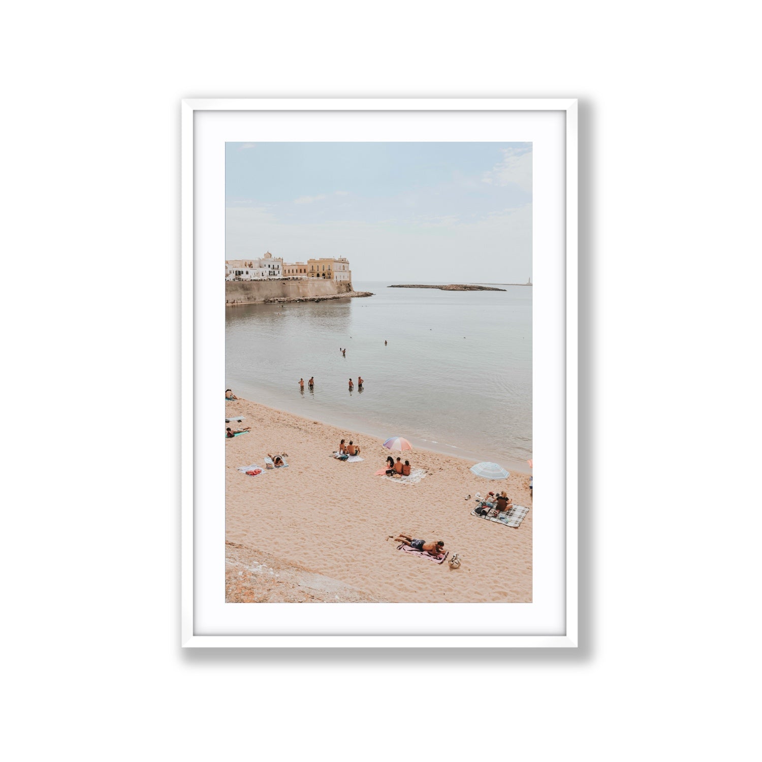 Spiaggia della Purita Puglia coastal art print Extra Large fine art print in white frame with matboard