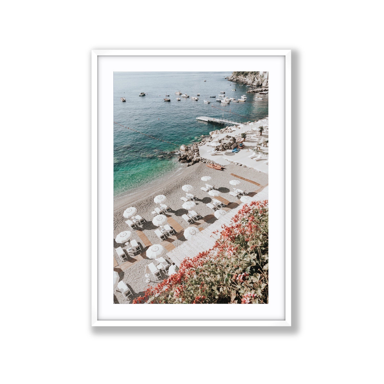 Tranquil Oasis Amalfi coastal wall art Extra Large fine art print in white frame with matboard