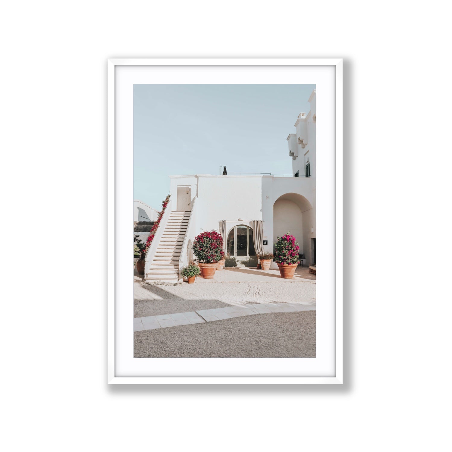 Scala Fiorita Puglia Mediterranean wall art Extra Large fine art print in white frame with matboard