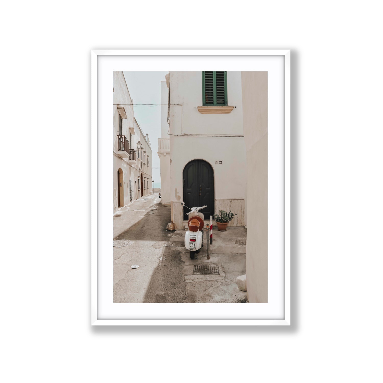 La Casa 42 Puglia Gallipoli Italian wall art Extra Large fine art print in white frame with matboard
