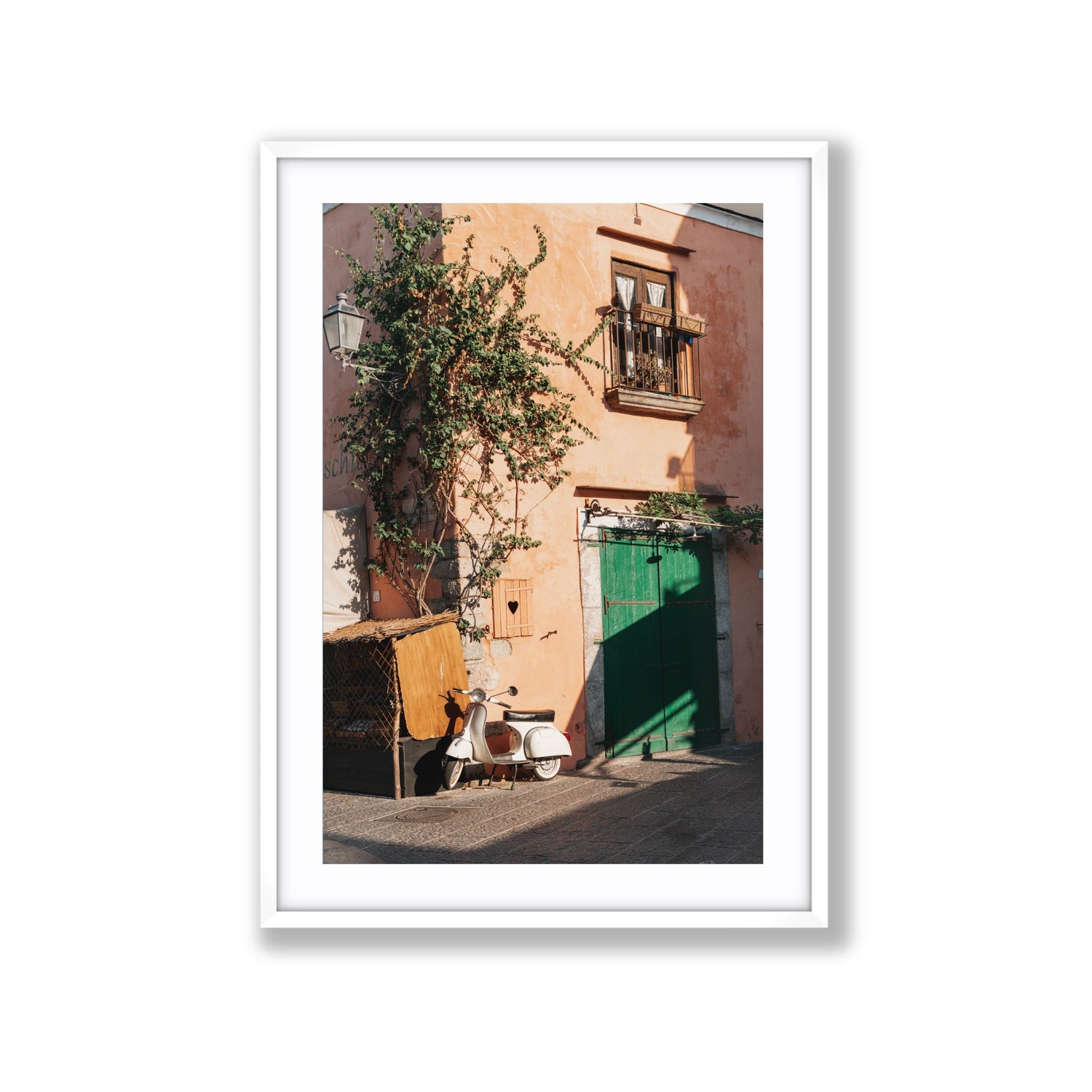 La Casa Ischia Italian Mediterranean decor wall art Extra Large fine art print in white frame with matboard