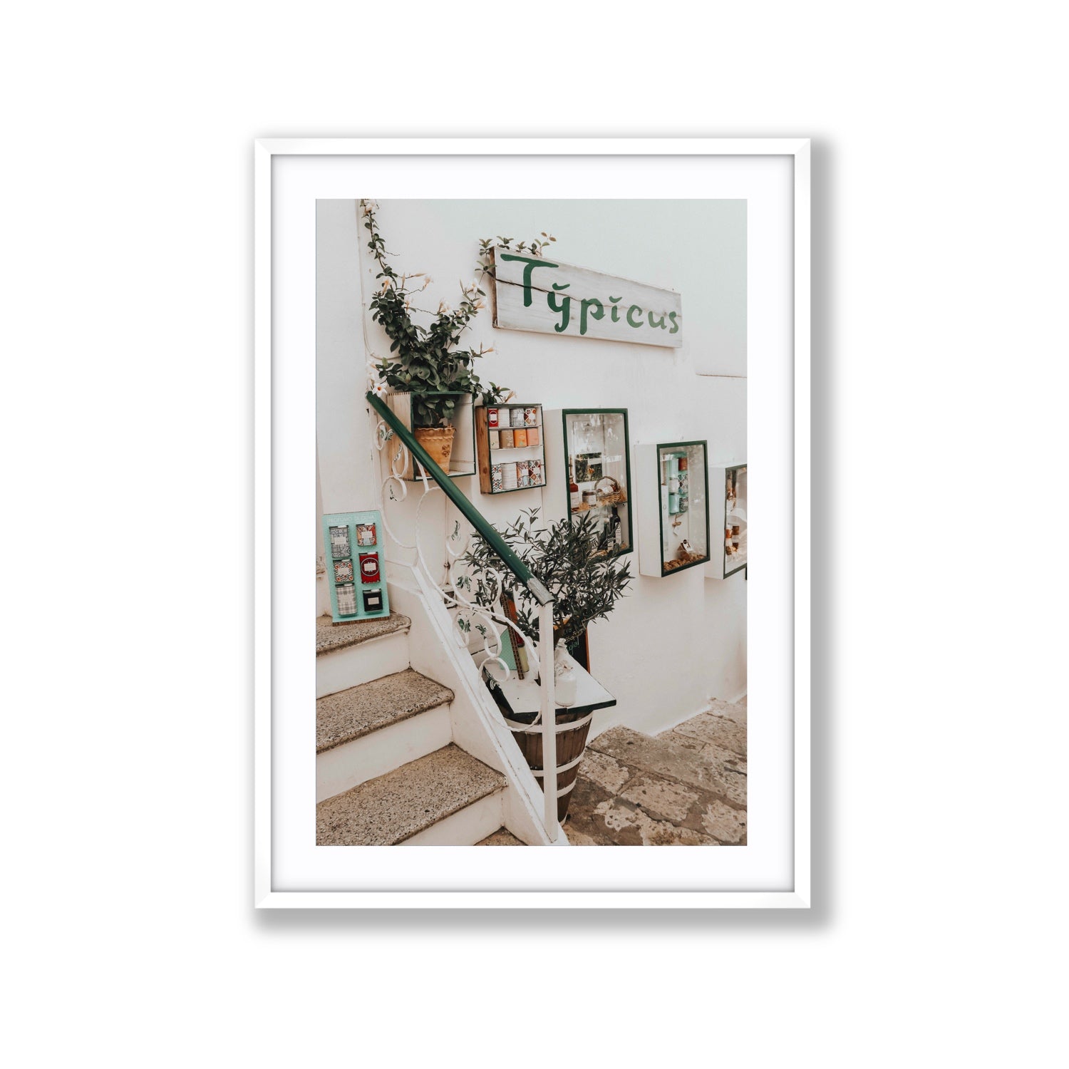 Il Negozio Puglia Ostuni wall art Extra Large fine art print in white frame with matboard
