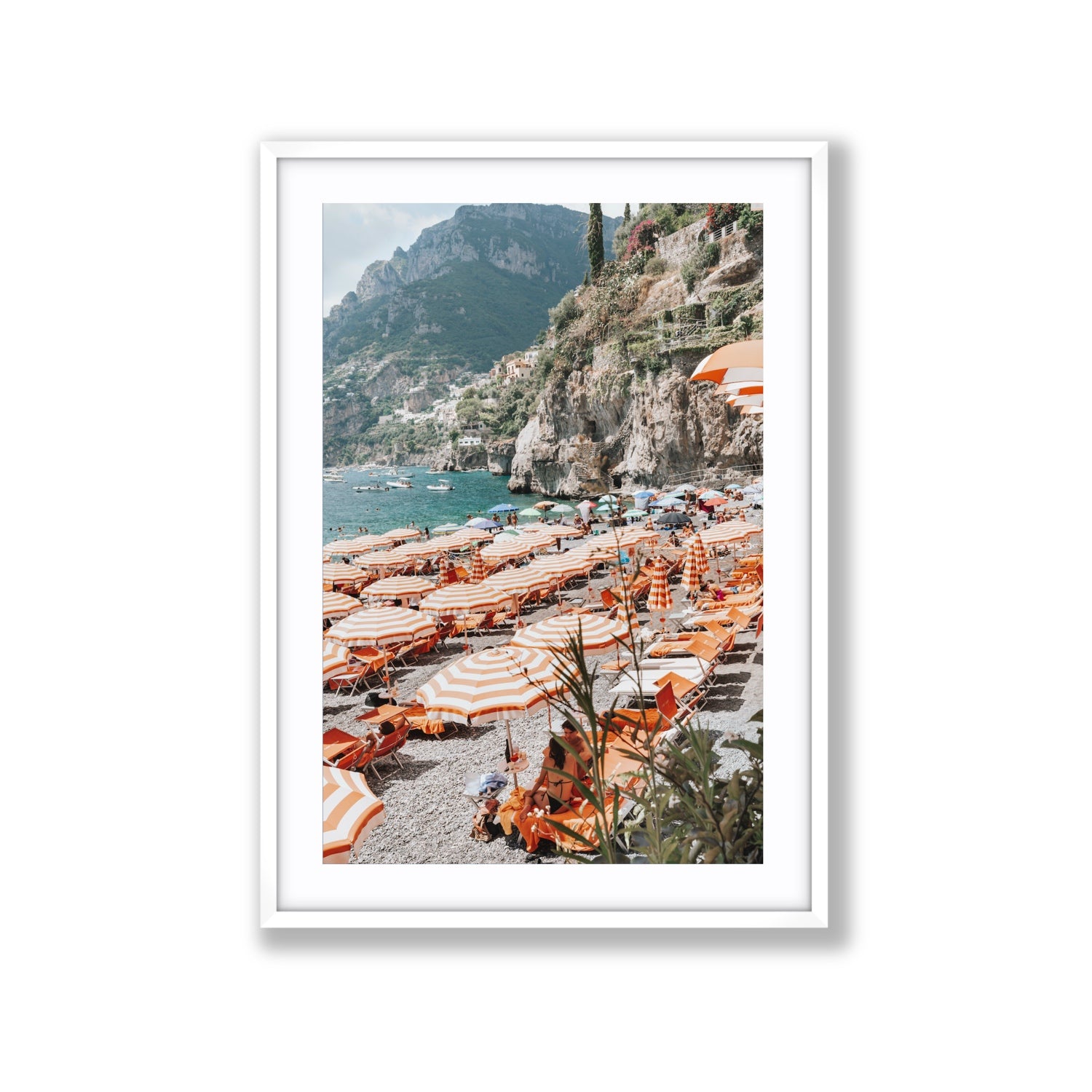 Bagni d'Arienzo Positano decor wall art Extra Large fine art print in white frame with matboard