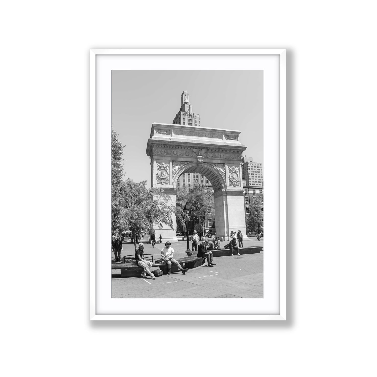 City Picnic New York NYC Black & White wall art Extra Large fine art print in white frame with matboard