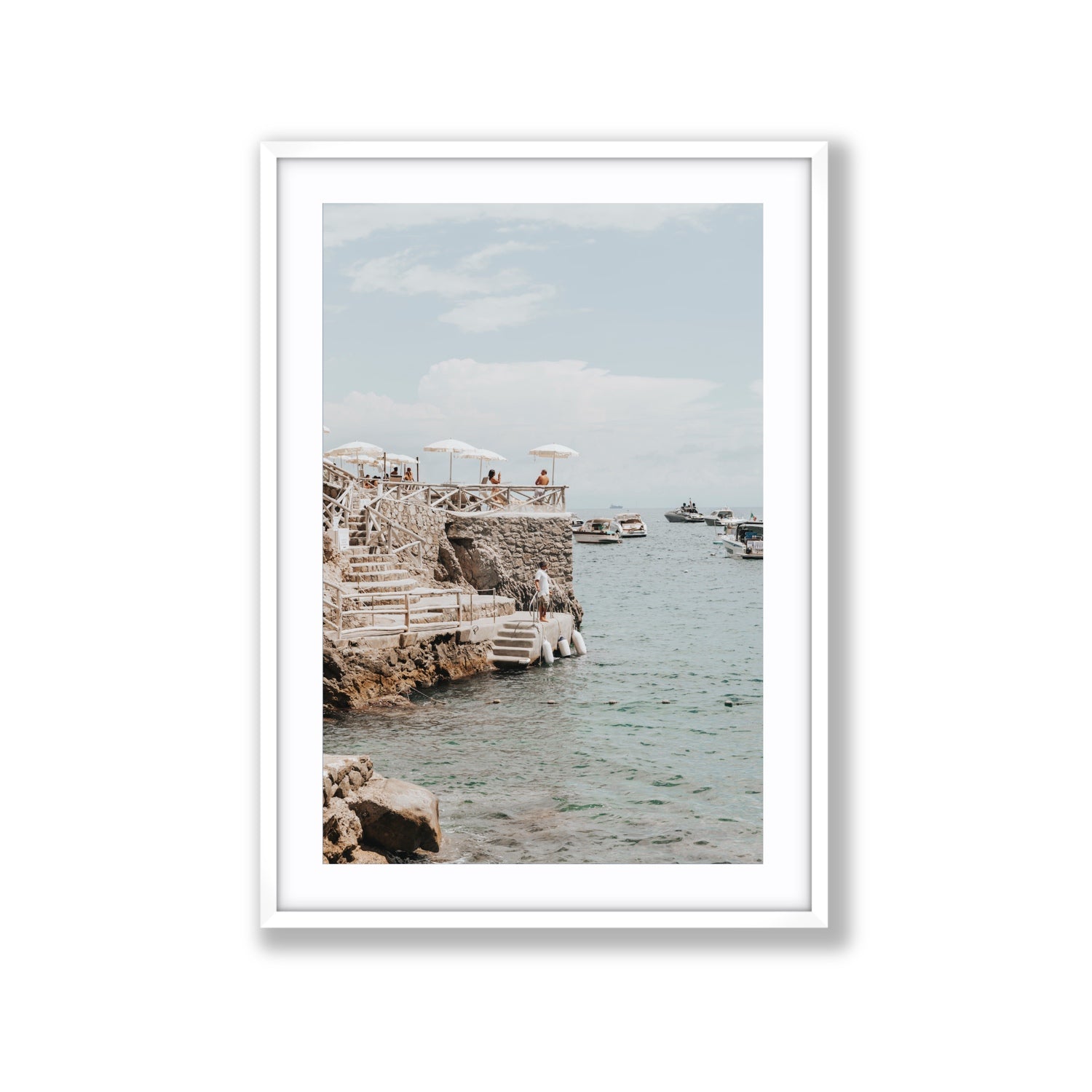 Pier Patrol fine art print, Nerano, Italy, Extra Large, White Frame · Matboard, Fine Art Print