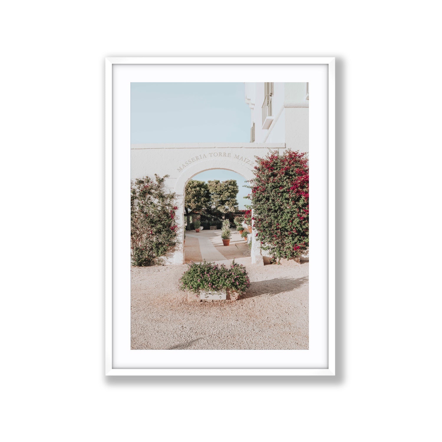 Torre Maizza Puglia Italian wall art Extra Large fine art print in white frame with matboard