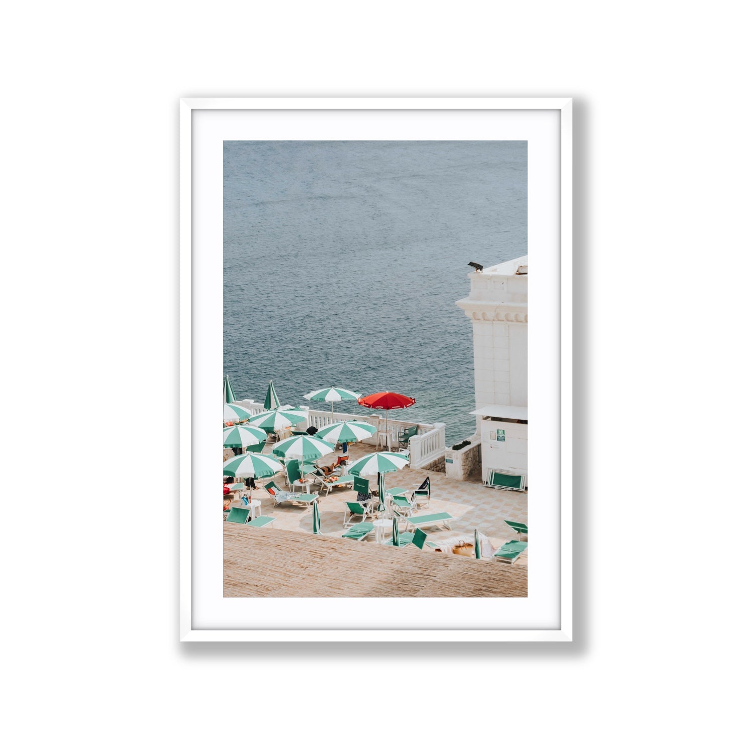 Lido Italiano Puglia beach Italian wall art Extra Large fine art print in white frame with matboard