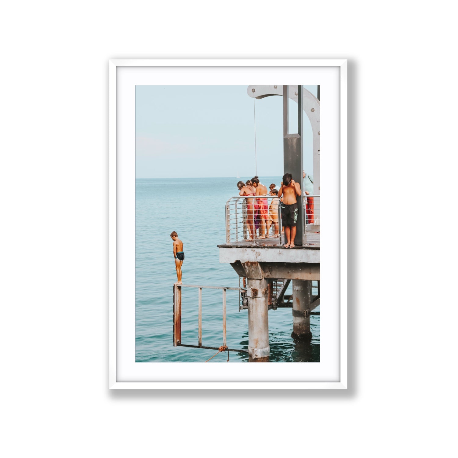 Golden Boy Alassio coastal decor wall art Extra Large fine art print in white frame with matboard