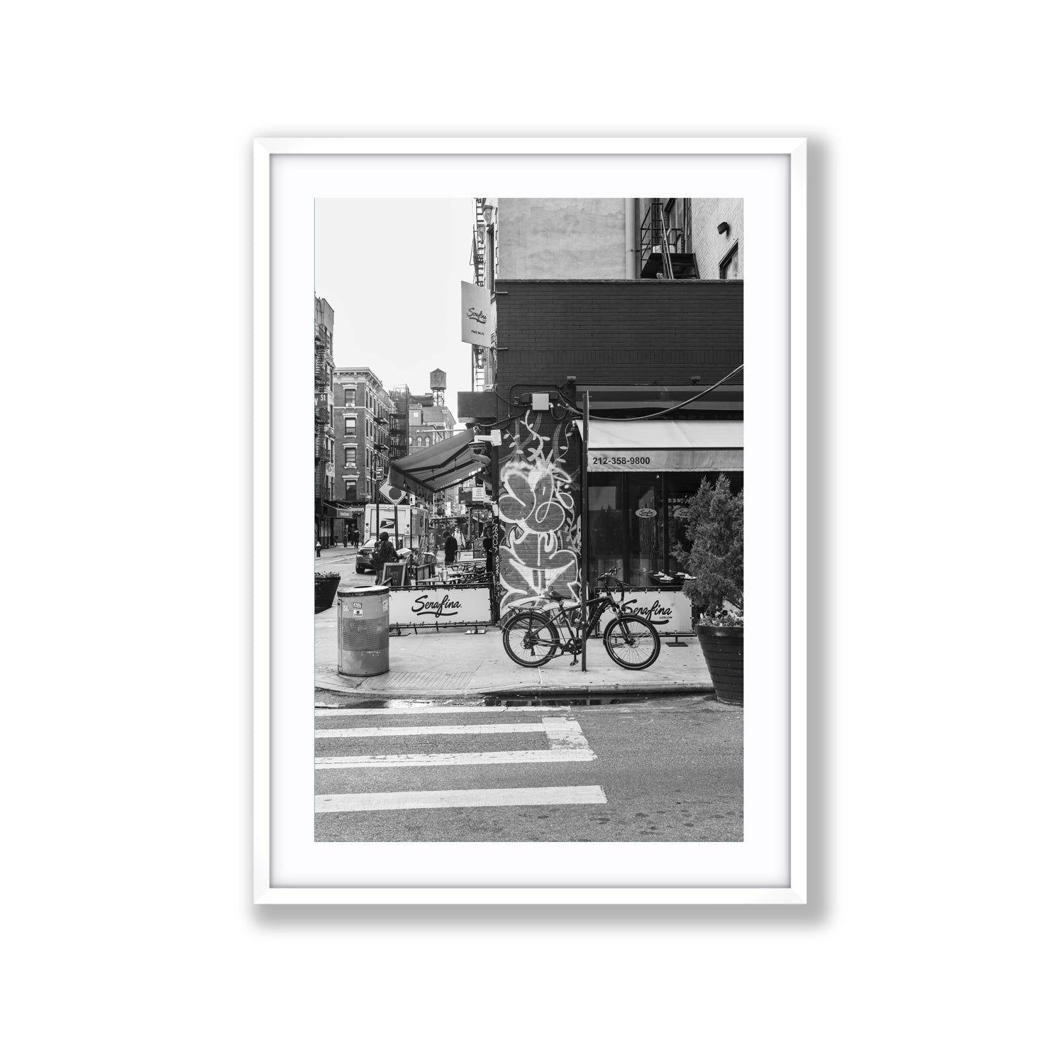 Cafe Canvas New York NYC Black & White wall art Extra Large fine art canvas in white frame