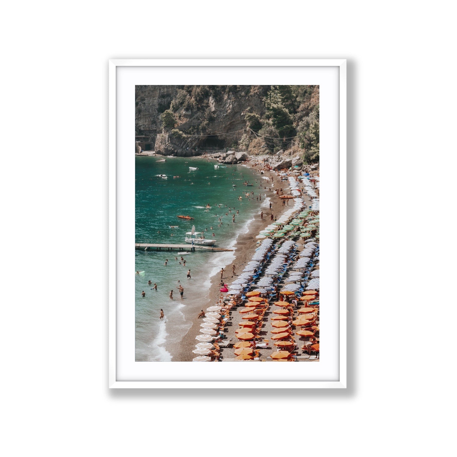 Ocean's Playground Positano decor wall art Extra Large fine art print in white frame with matboard