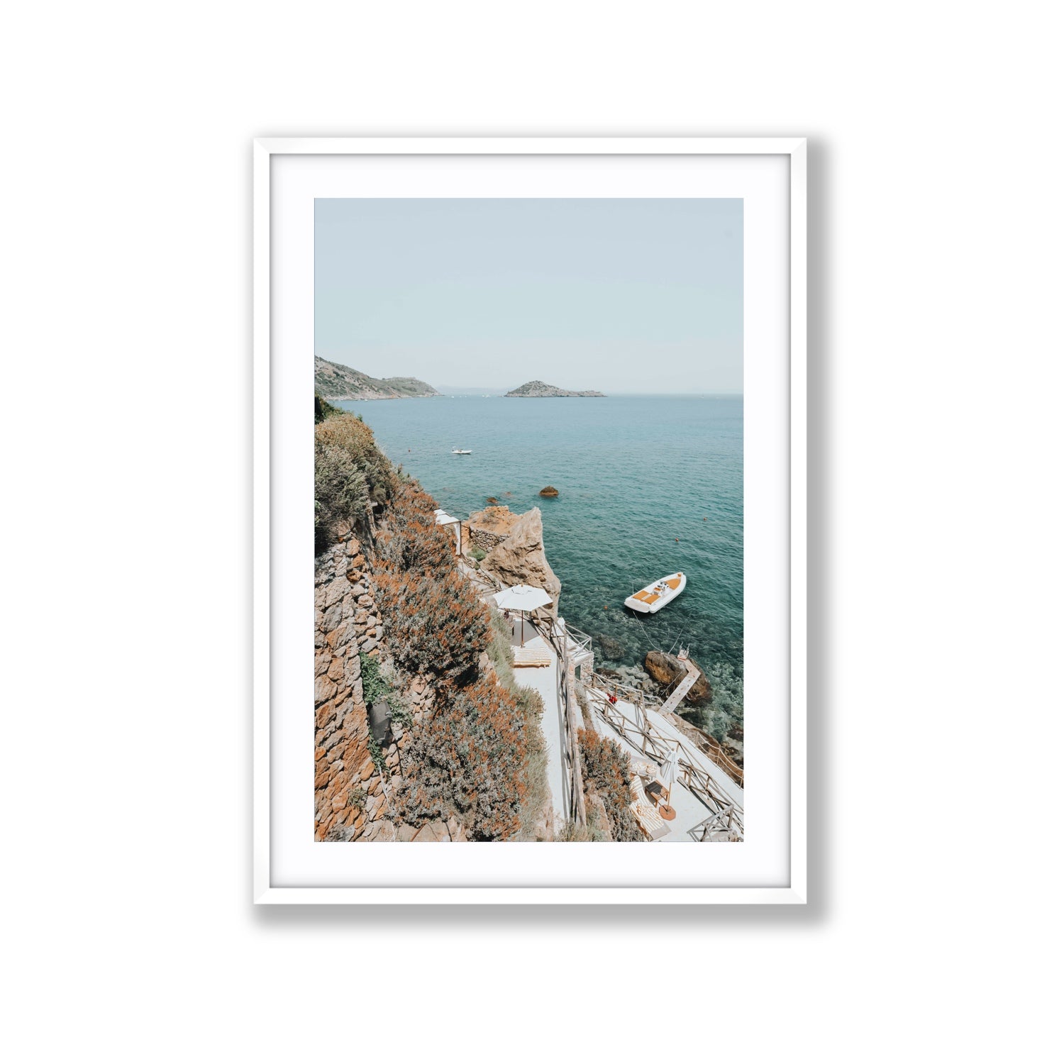 Front Row Seat Tuscany coastal wall art Extra Large fine art print in white frame with matboard