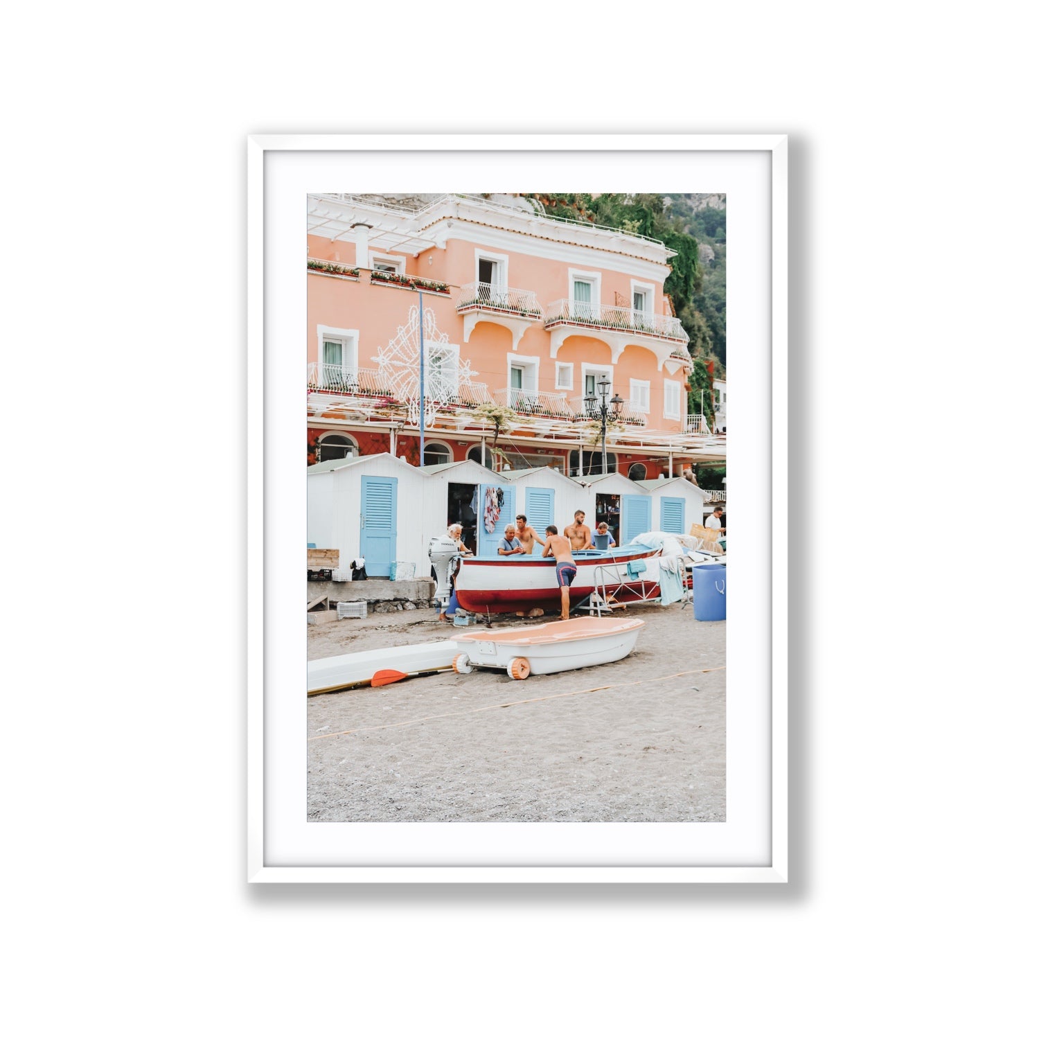 La Riunione della Mattina fine art print, Positano, Italy, Extra Large, White Frame · Matboard, Fine Art Print