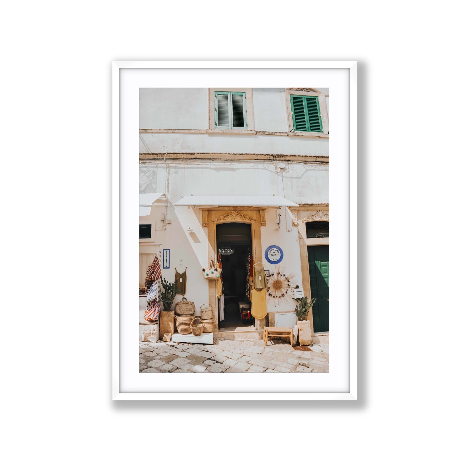 Artisan Ambience Puglia Italian wall art Extra Large fine art print in white frame with matboard