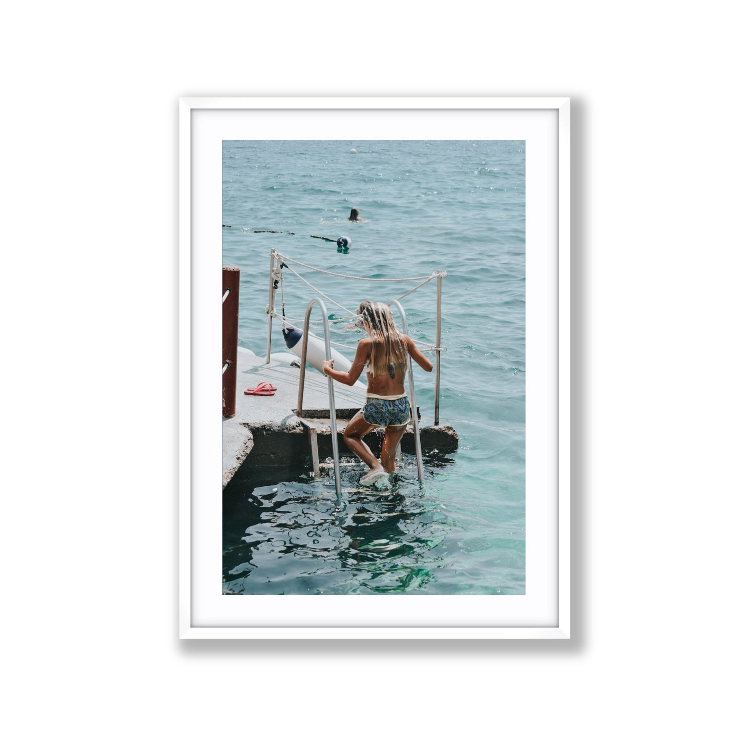 Little Mermaid Capri Mediterranean wall art Extra Large fine art print in white frame with matboard